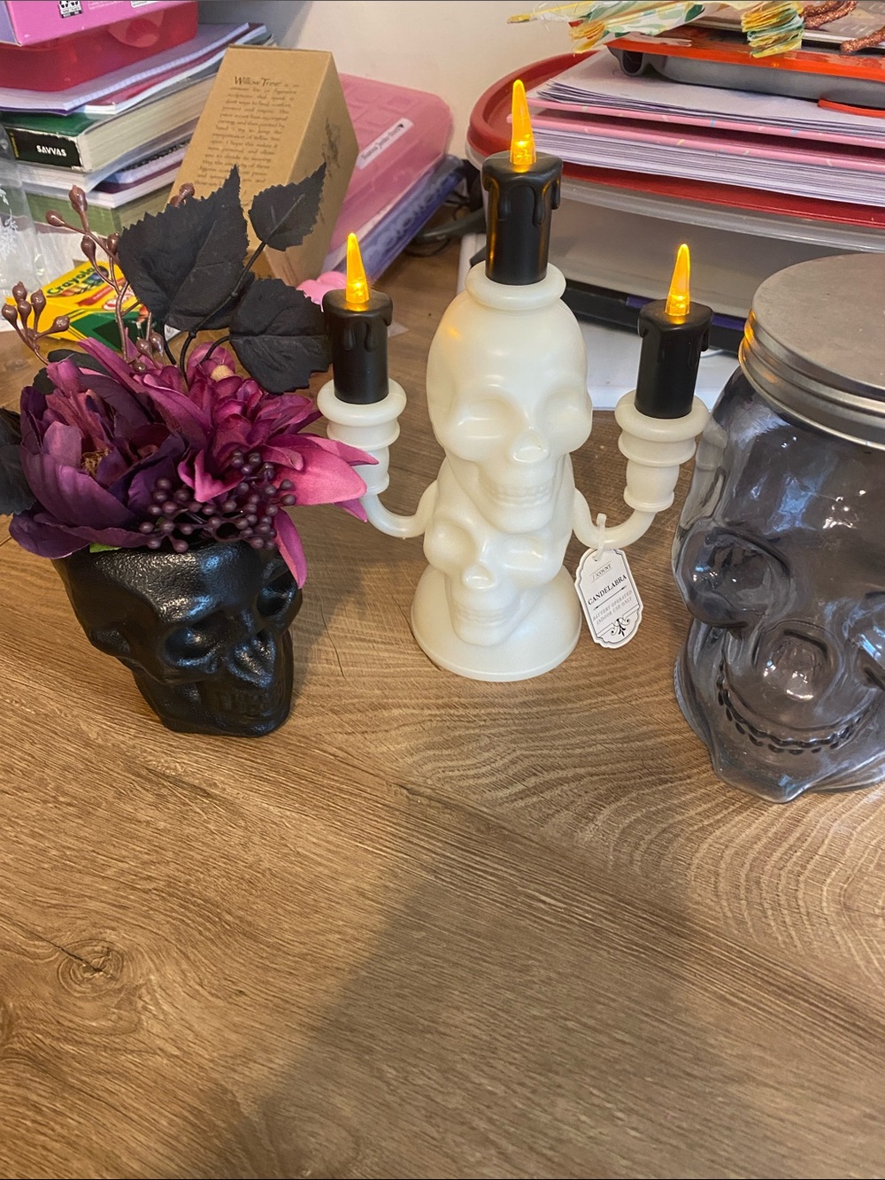 Target White Skull Candelabra with Black Candle Details